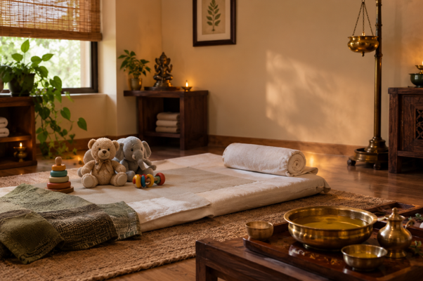Ayurvedic child care in Abu Dhabi with gentle herbal oil massage